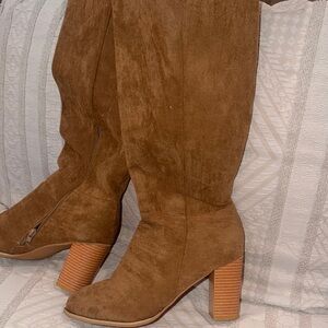 SHEIN Chestnut Suede Mid-Calf Block Heel Boots